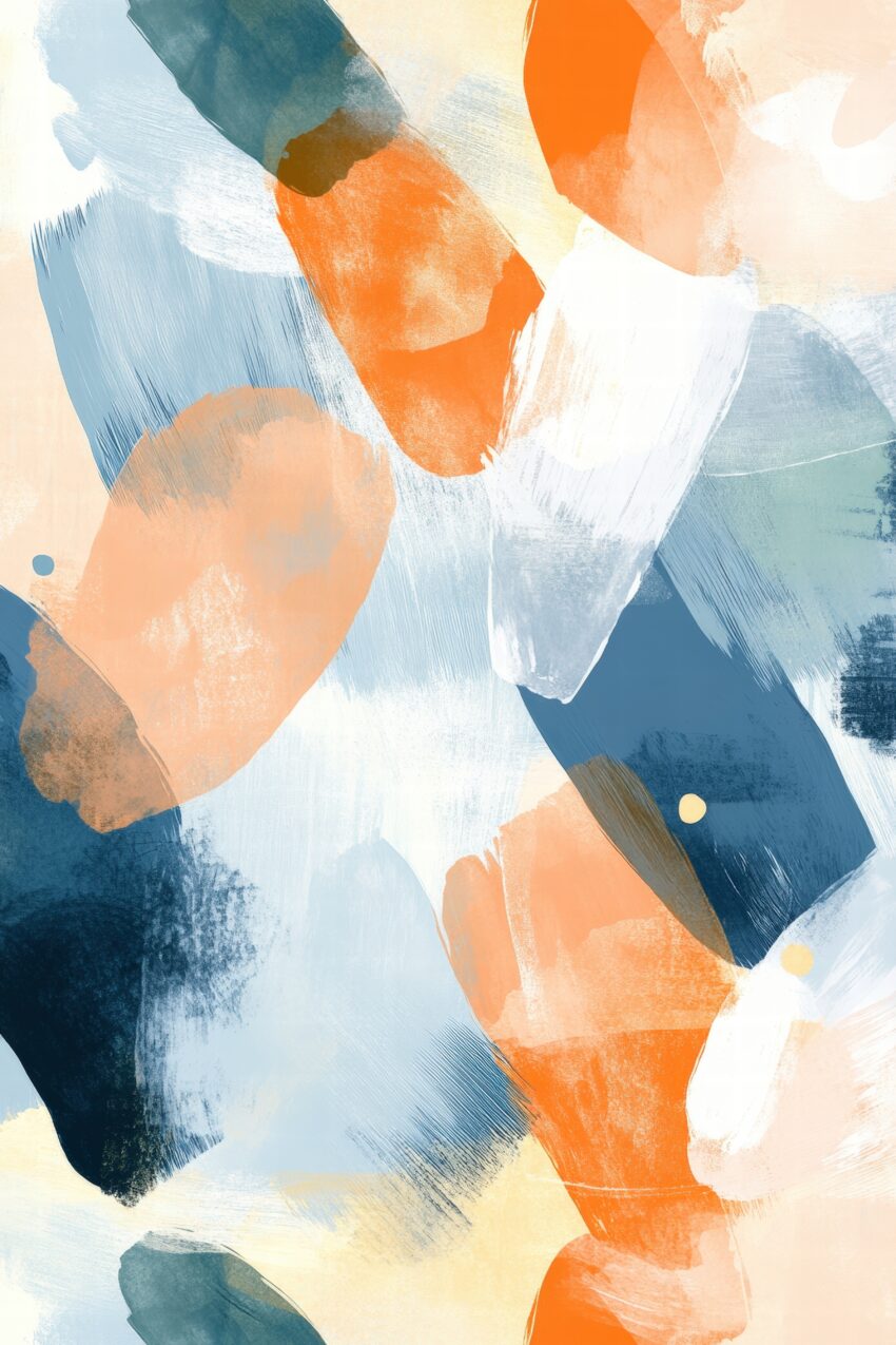 Abstraktes Poster mit Farbflächen in Orange und Blau, moderner Kunstdruck mit klaren Formen