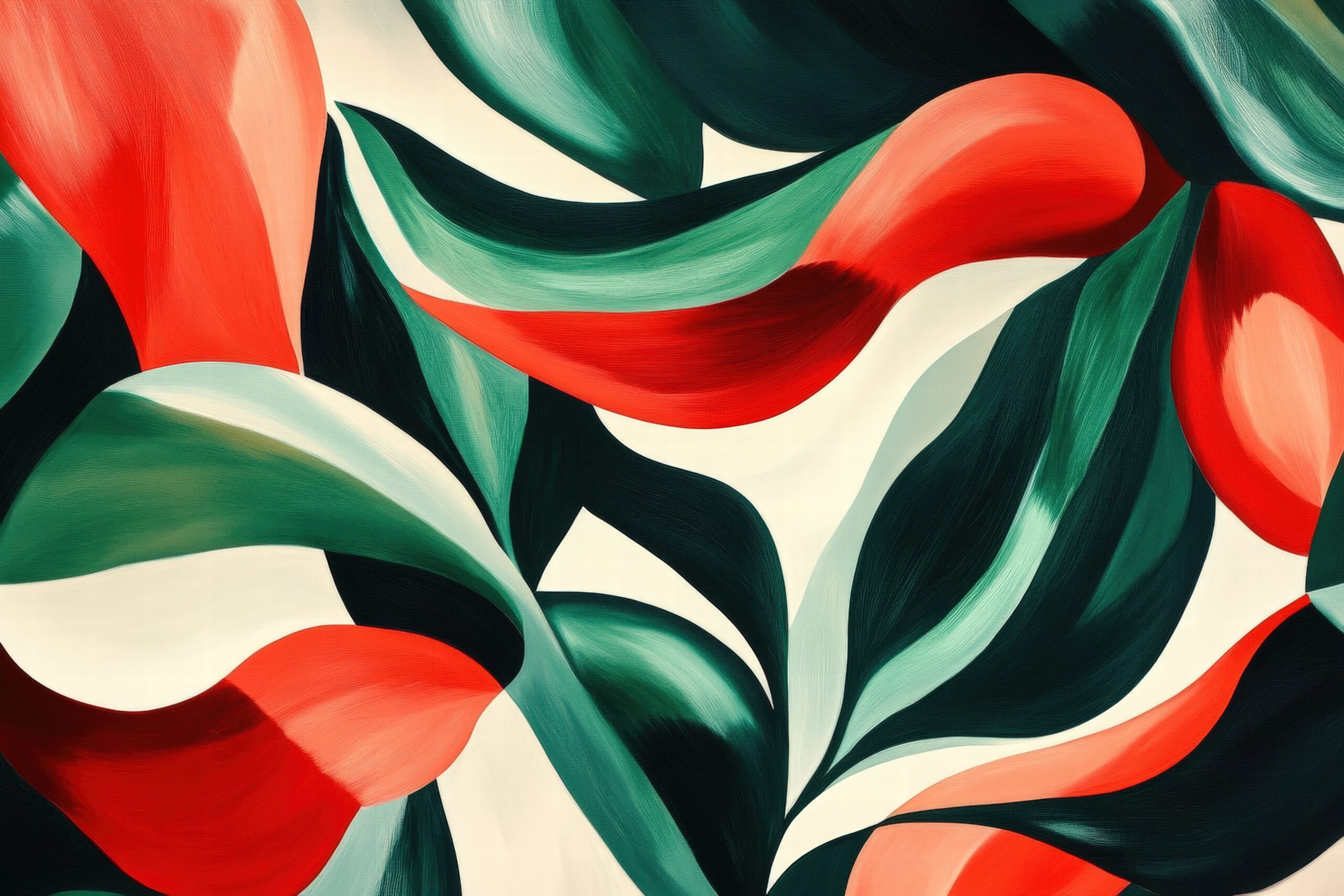 Poster mit roten und grünen Blättern und Blütenblättern, minimalistischer botanischer Kunstdruck auf halbmattem Papier