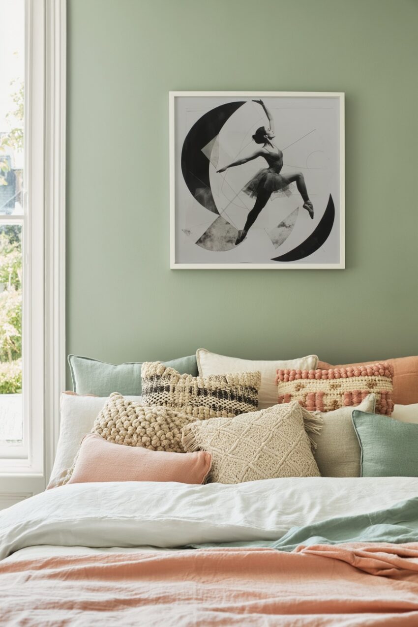 Schwarz-Weiß Poster einer Balletttänzerin im Sprung mit geometrischen Formen, eleganter Kunstdruck in monochromer Darstellung