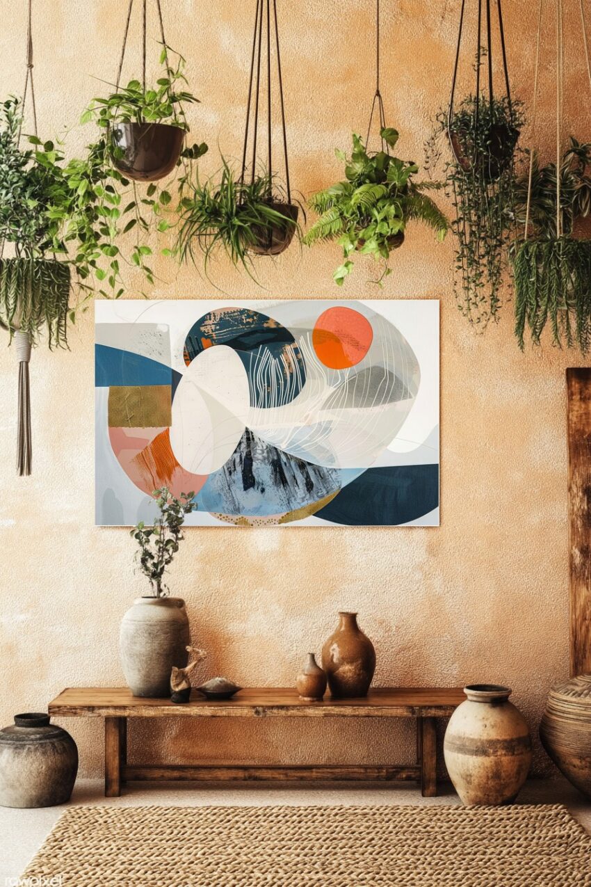 Abstraktes Bild mit farbigen organischen Formen und Strukturen, moderner Kunstdruck auf Poster für Wandgestaltung