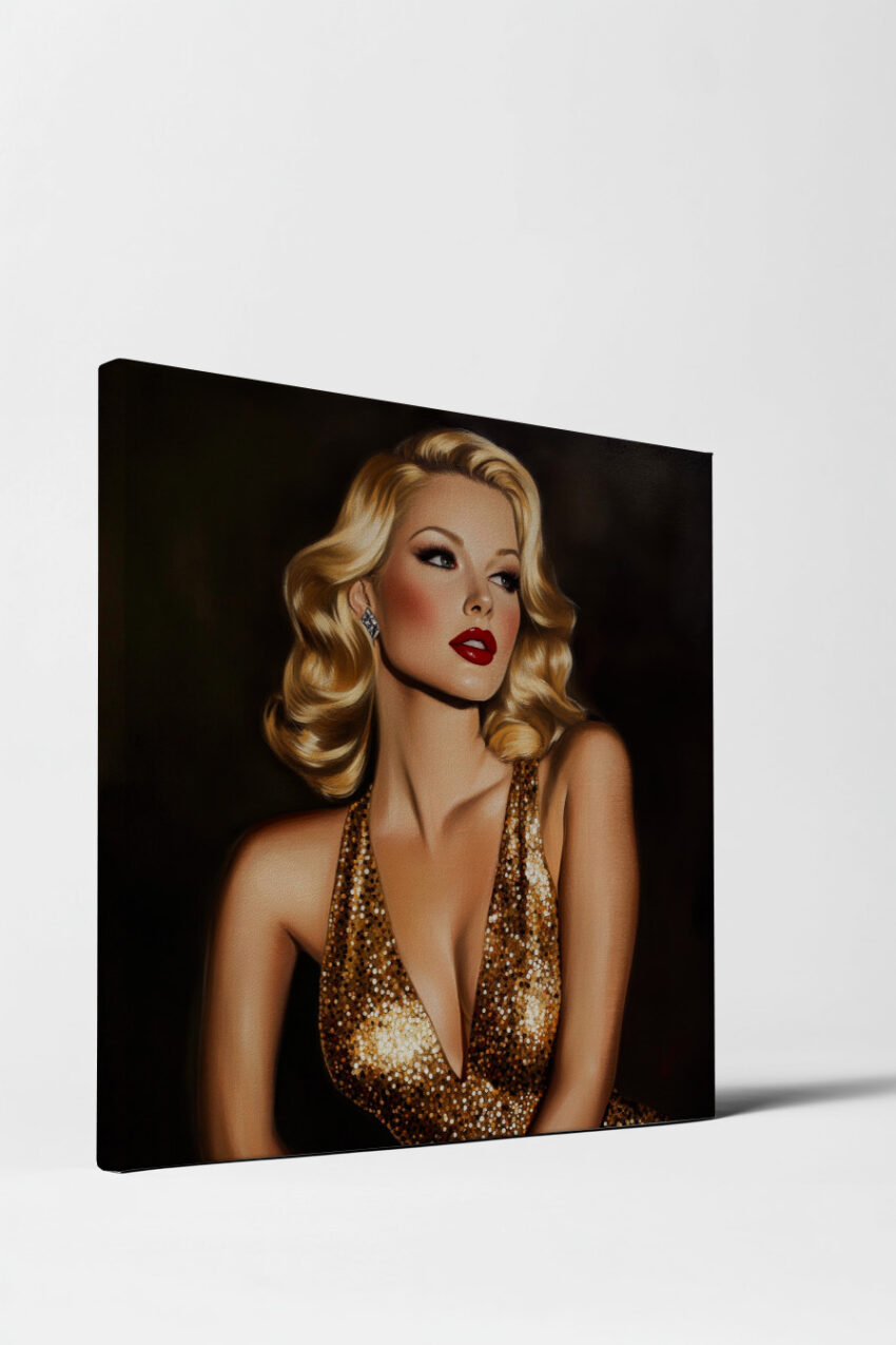 Malerei Poster Frau glamourös blond rot glänzend