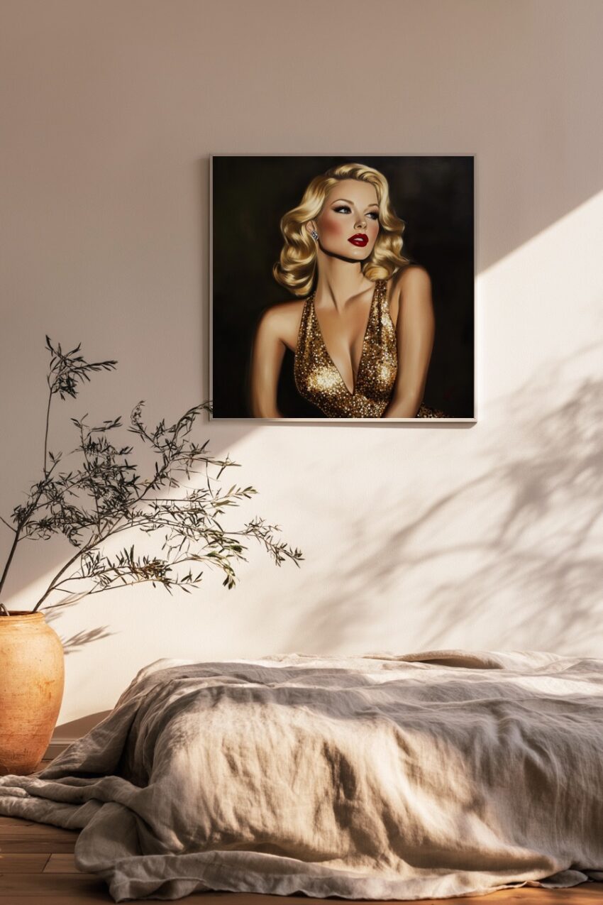 Malerei Poster Frau glamourös blond rot glänzend