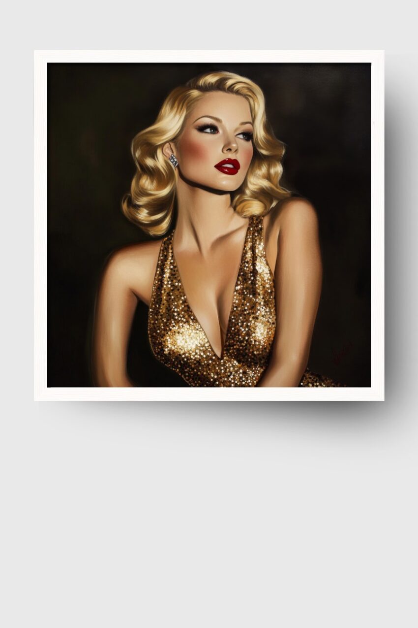 Malerei Poster Frau glamourös blond rot glänzend