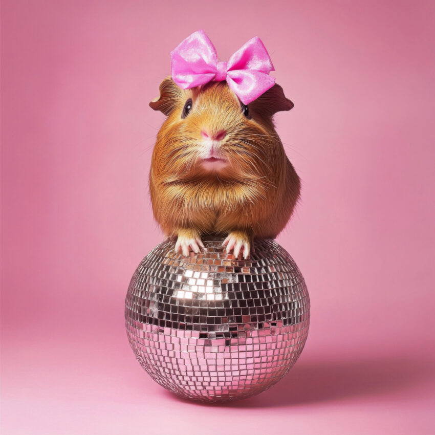 Fotografie Poster Meerschweinchen rosa Schleife Nahaufnahme