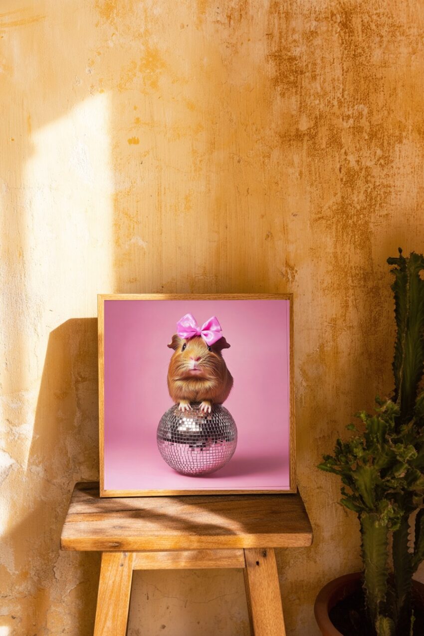 Fotografie Poster Meerschweinchen rosa Schleife Nahaufnahme