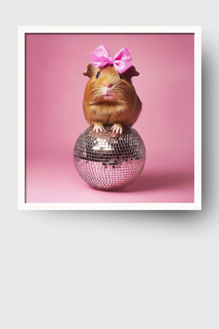 Fotografie Poster Meerschweinchen rosa Schleife Nahaufnahme