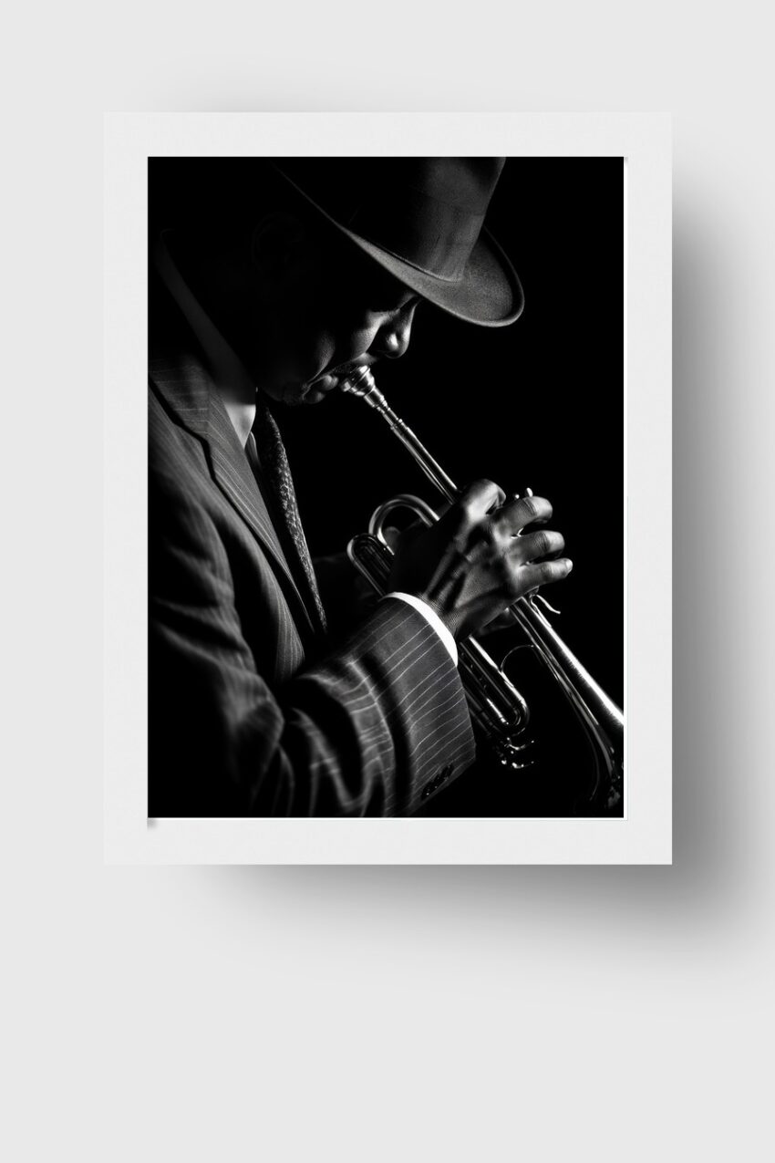 Fotografie Poster Trompeter Schwarz-Weiß Profil