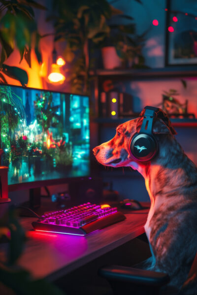 Hund am PC Gerahmt