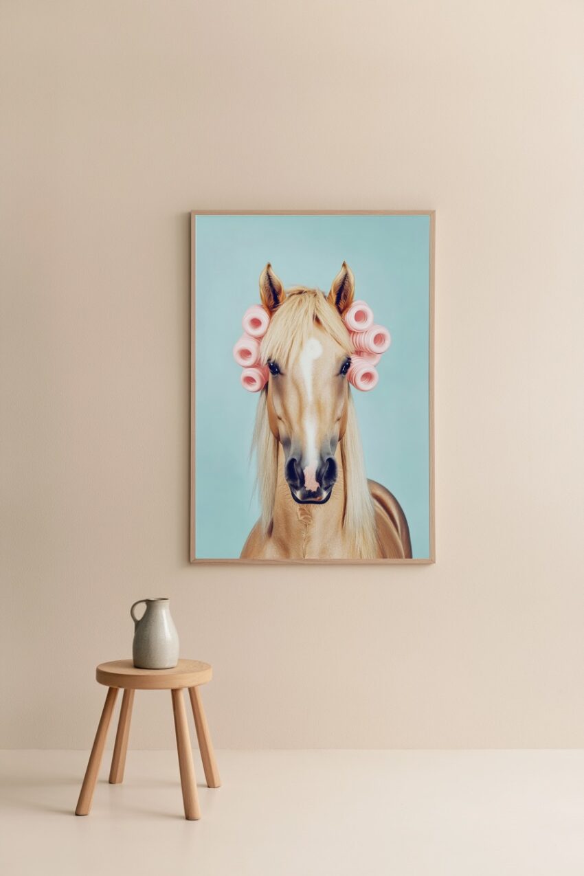 Fotografie Poster Pferd Lockenwickler rosa hell