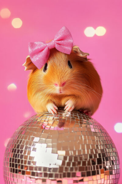 Meerschweinchen auf Discokugel Poster