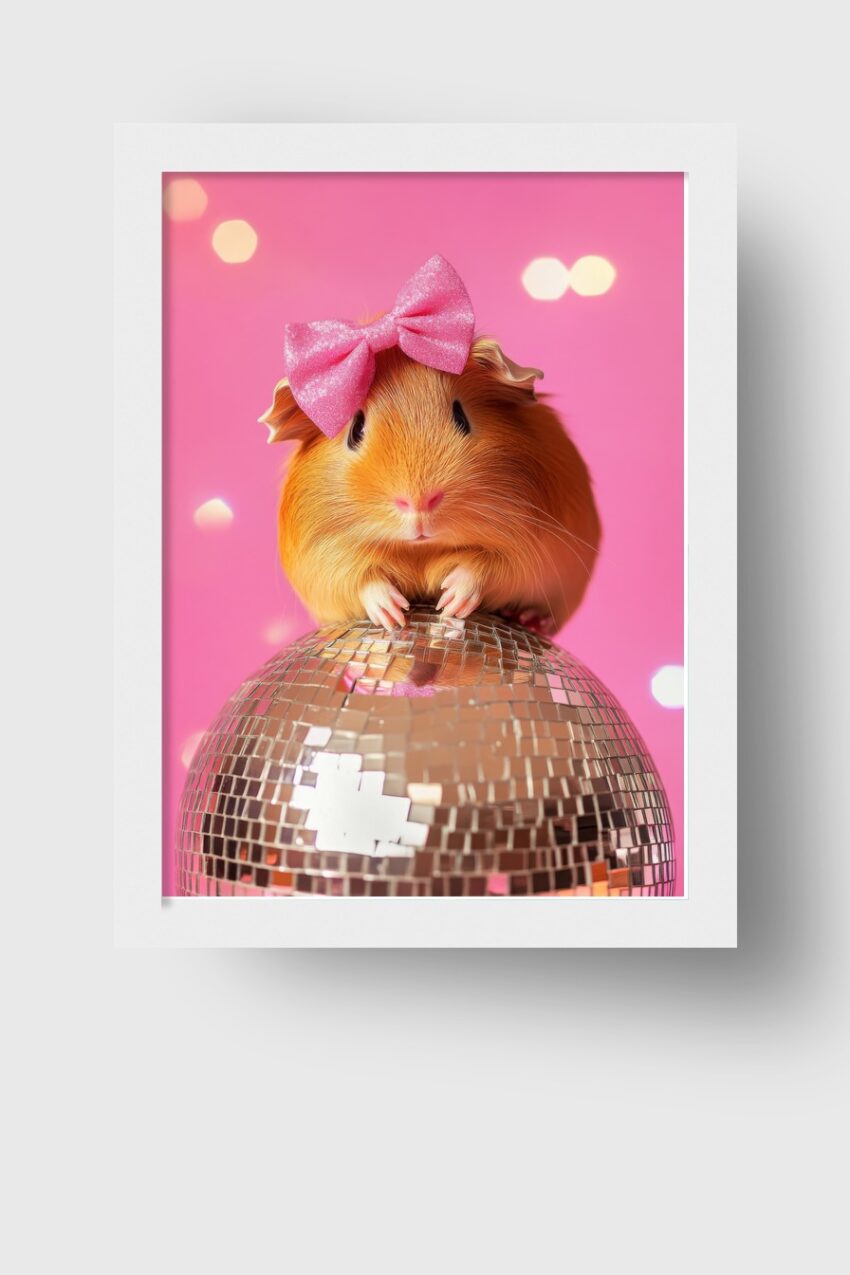 Fotografie Poster Meerschweinchen rosa Schleife Nahaufnahme