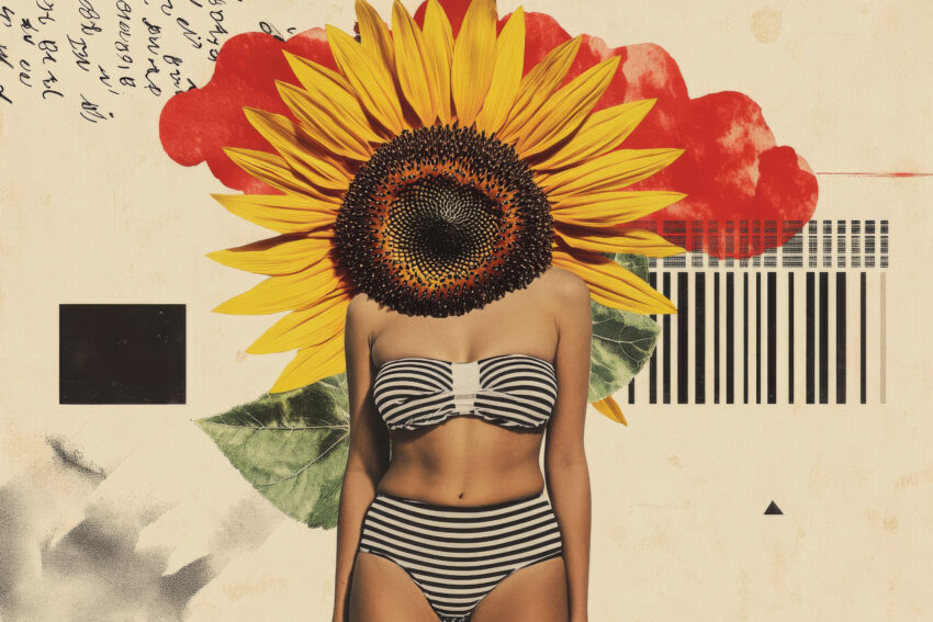 Digitale Kunst Poster Sonnenblume Frau Surreal gestreift