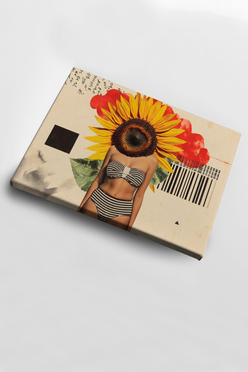 Digitale Kunst Poster Sonnenblume Frau Surreal gestreift