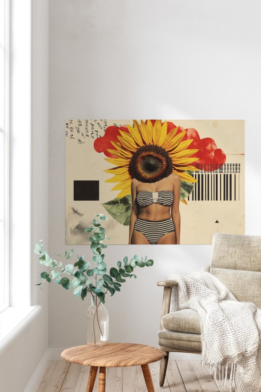 Digitale Kunst Poster Sonnenblume Frau Surreal gestreift