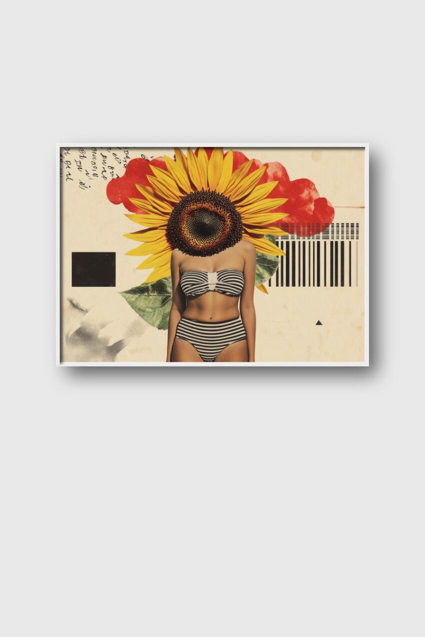 Digitale Kunst Poster Sonnenblume Frau Surreal gestreift