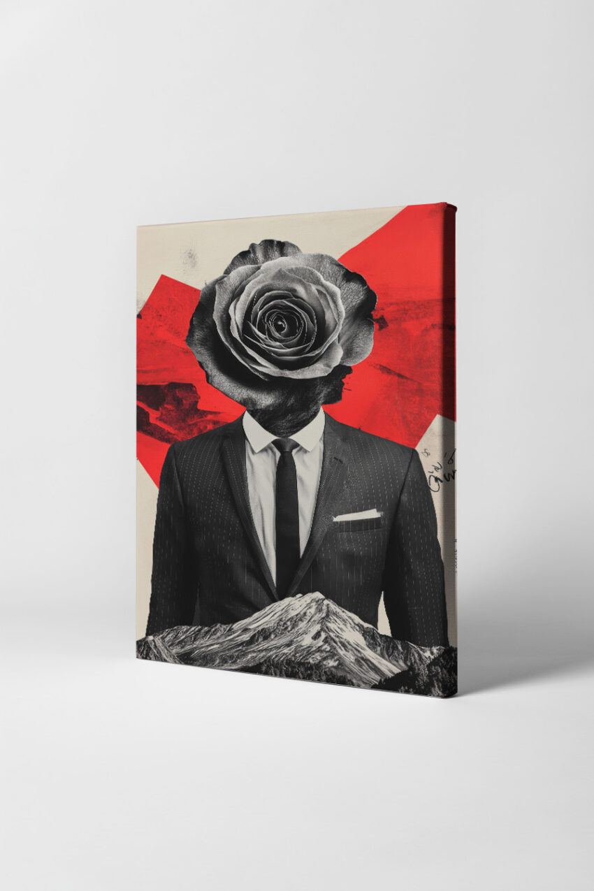 Fotografie Poster Mann Rosenkopf surreal rot