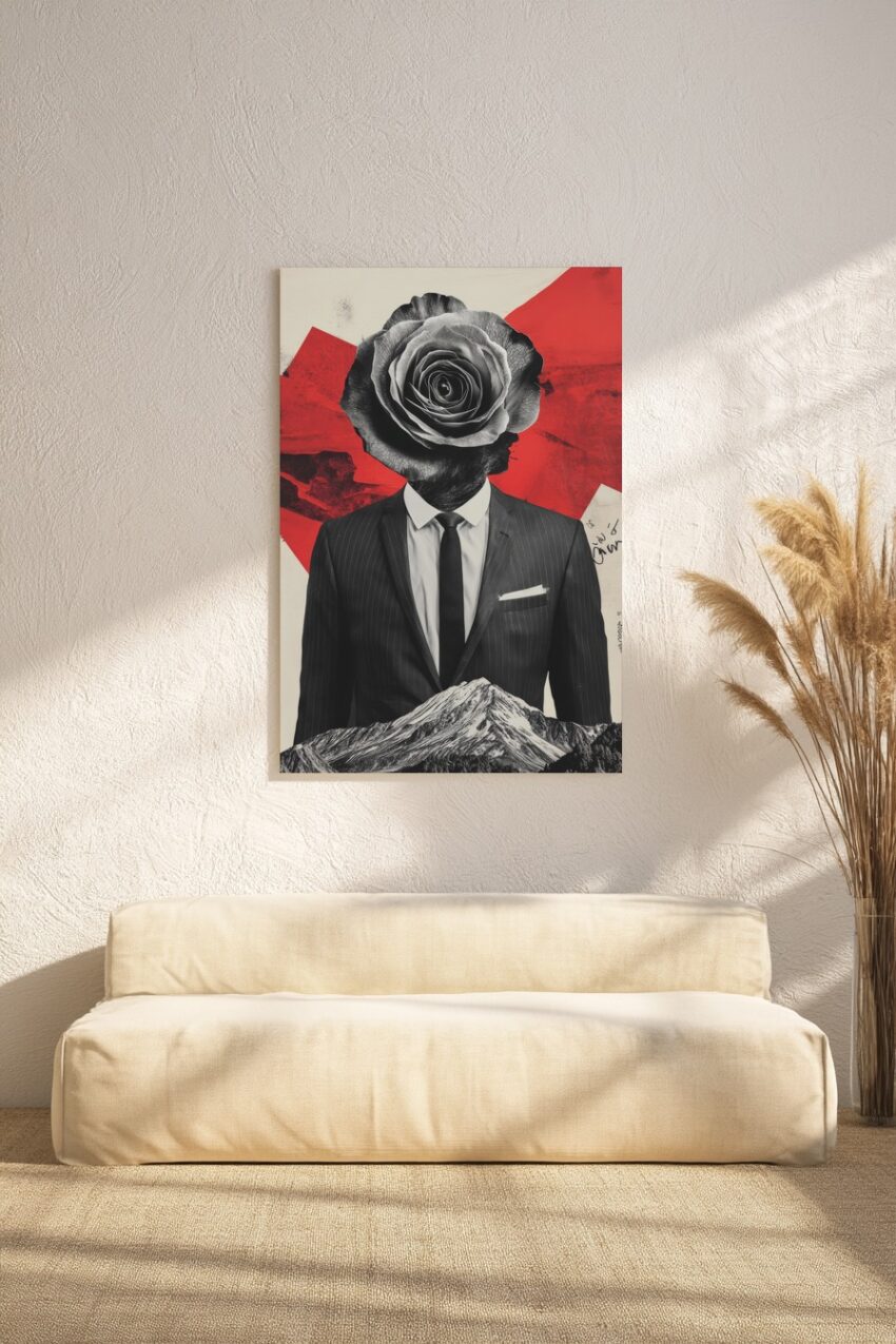 Fotografie Poster Mann Rosenkopf surreal rot