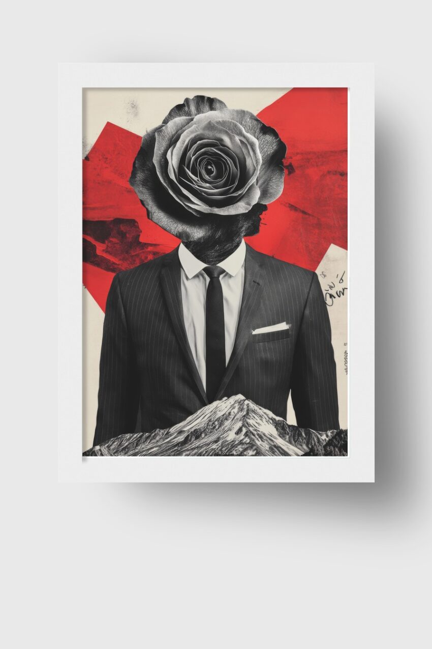 Fotografie Poster Mann Rosenkopf surreal rot