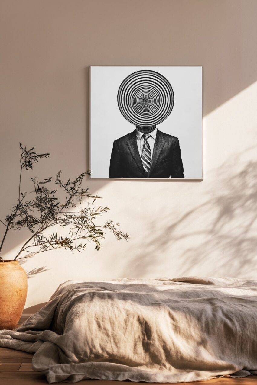 Grafik Poster Mann Spirale schwarz-weiß