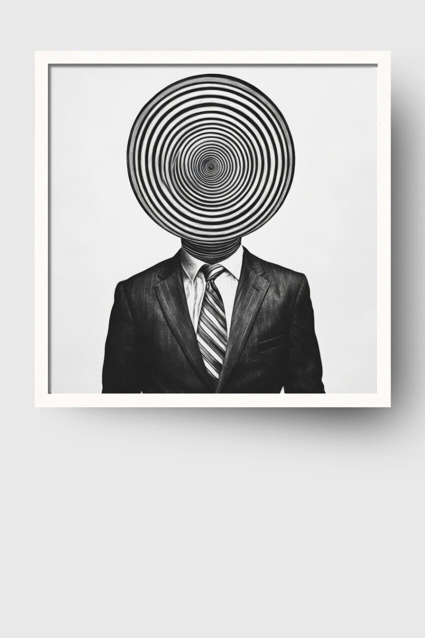 Grafik Poster Mann Spirale schwarz-weiß