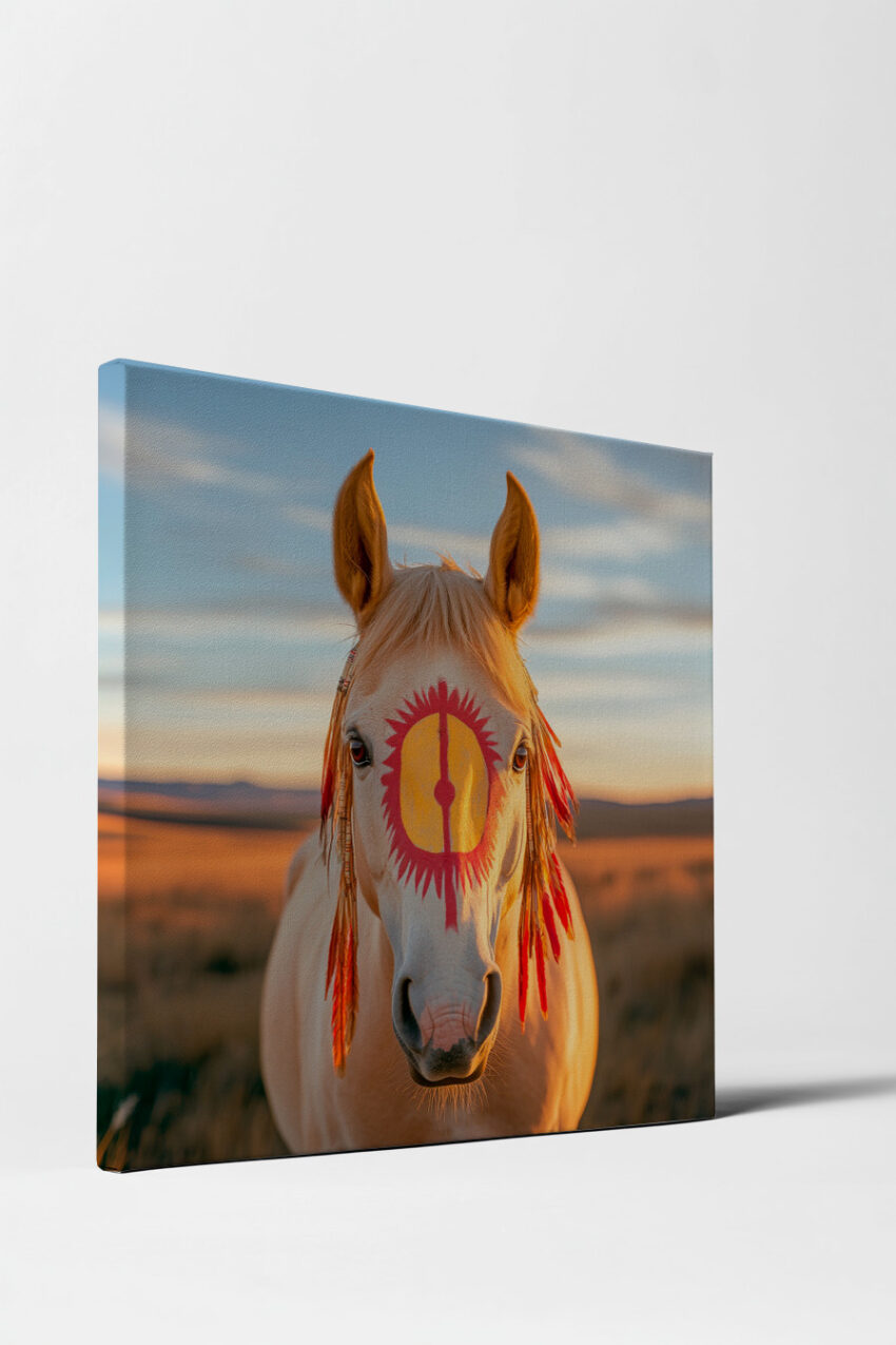 Fotografie Poster Pferd Porträt Sonnenzeichen rot gelb