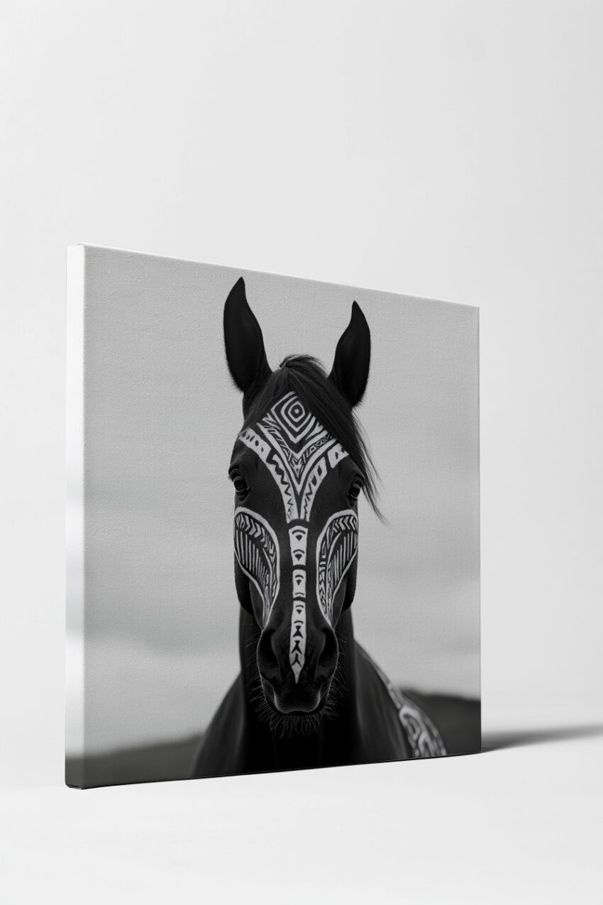 Fotografie Poster Pferd schwarz-weiß Gesichtsbemalung geometrisch
