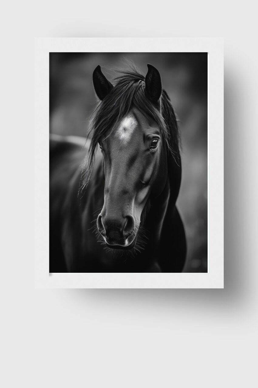 Fotografie Poster Pferd Porträt frontal schwarz-weiß
