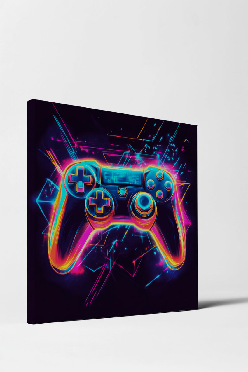 Digitale Kunst Poster Gamecontroller Neon leuchtend blau pink