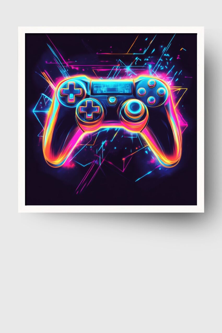 Digitale Kunst Poster Gamecontroller Neon leuchtend blau pink