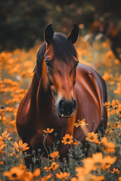 Pferd im Blumenmeer Poster