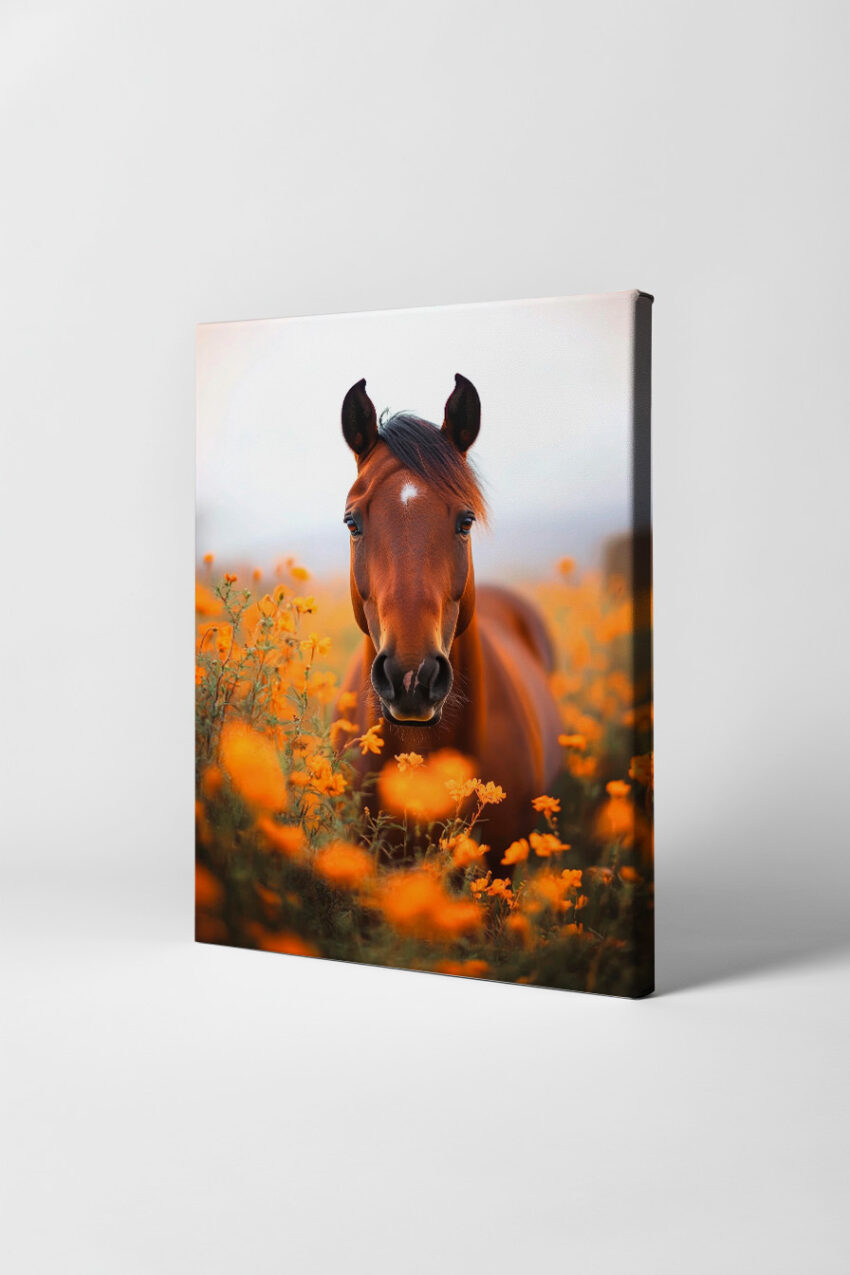 Fotografie Poster Pferd orange Blumen frontal
