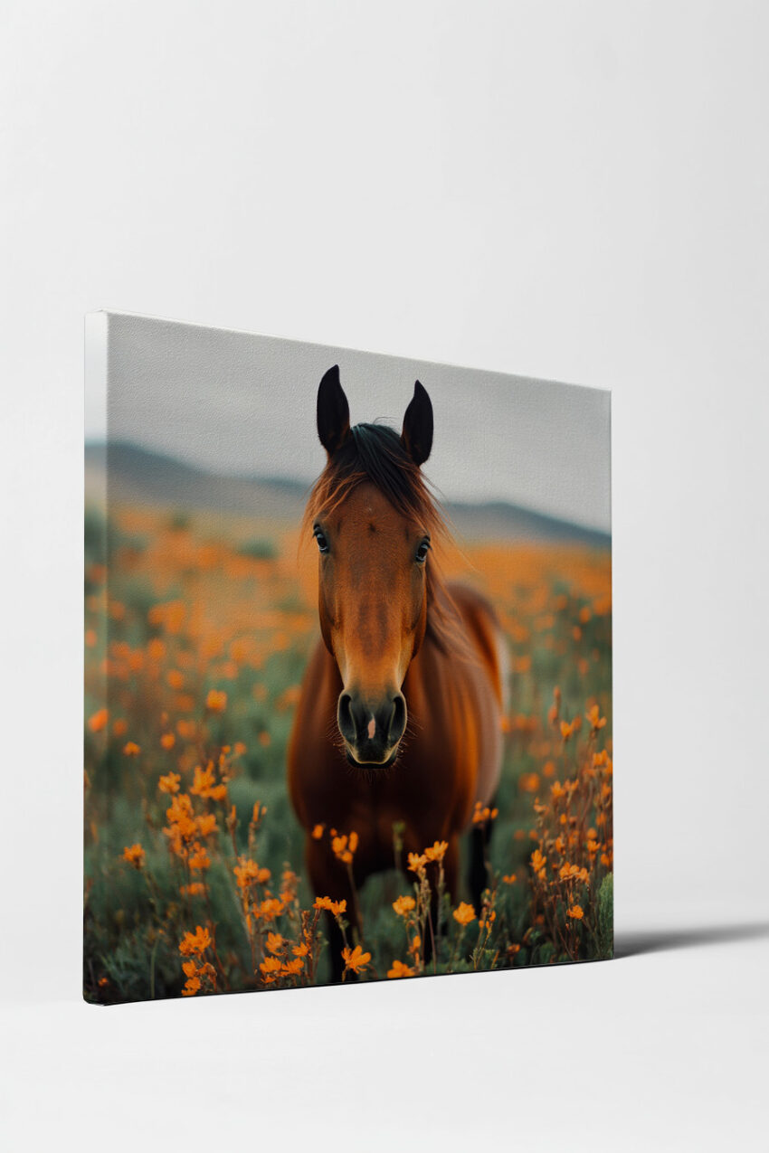 Fotografie Poster Pferd leuchtend orange Blüten Natur