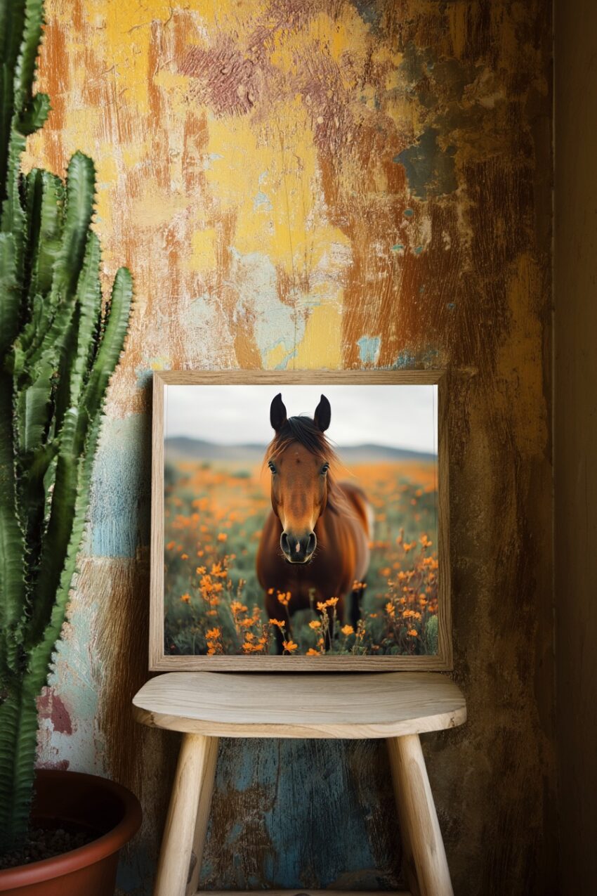 Fotografie Poster Pferd leuchtend orange Blüten Natur