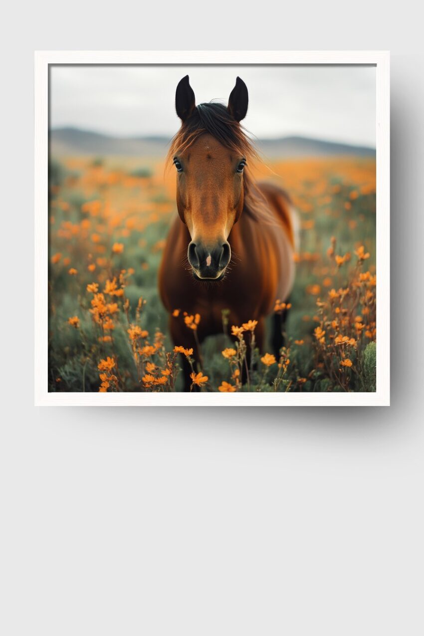 Fotografie Poster Pferd leuchtend orange Blüten Natur