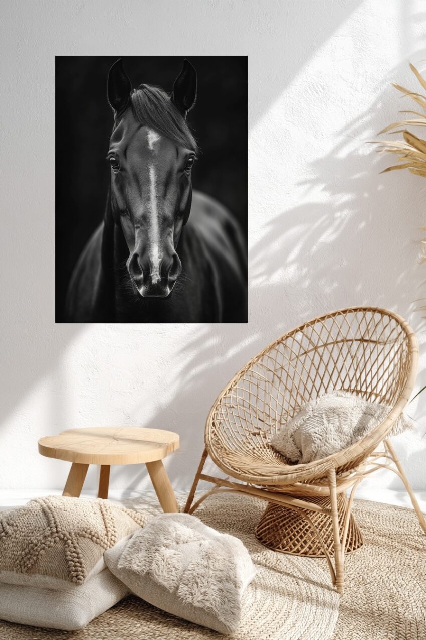 Fotografie Poster Pferd frontal schwarz-weiß