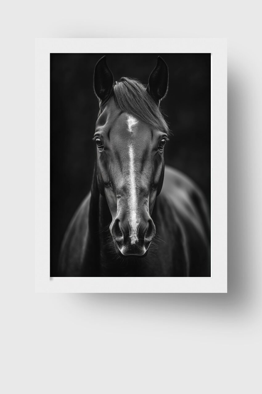 Fotografie Poster Pferd frontal schwarz-weiß