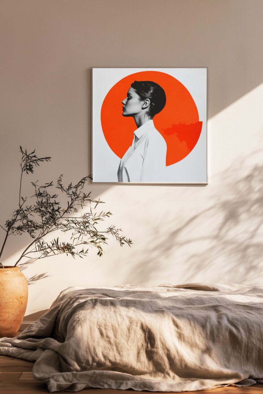 Fotografie Poster Frau Profil schwarz-weiß orange