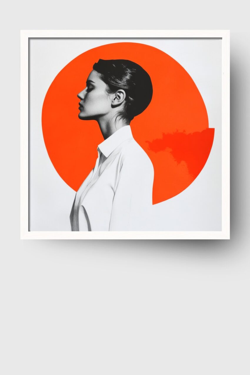 Fotografie Poster Frau Profil schwarz-weiß orange