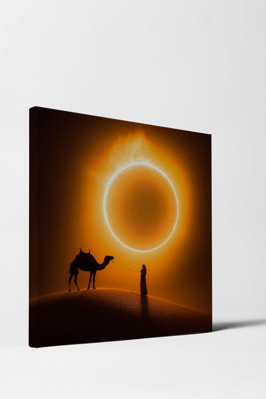 Fotografie Poster Kamel Sonnenfinsternis glühend orange