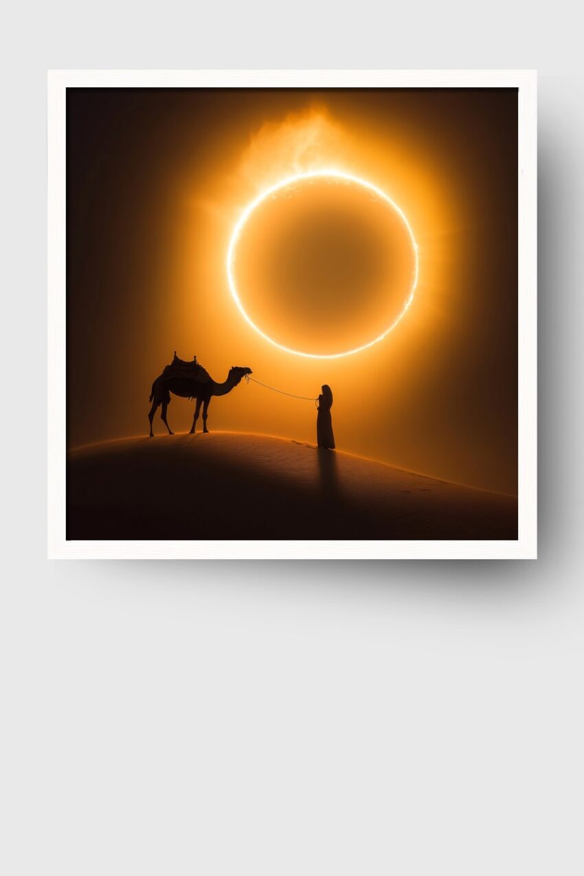 Fotografie Poster Kamel Sonnenfinsternis glühend orange