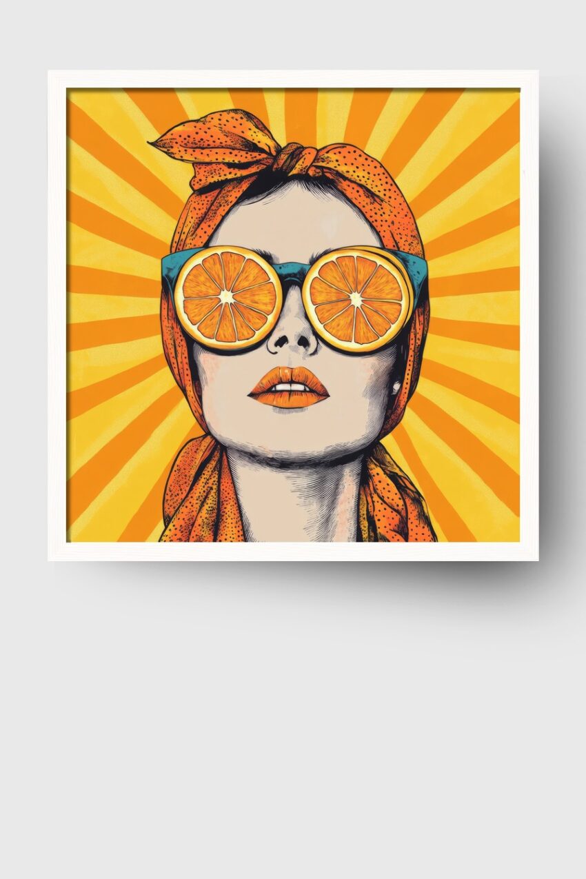 Illustration Poster Frau orange Sonnenbrille Popart