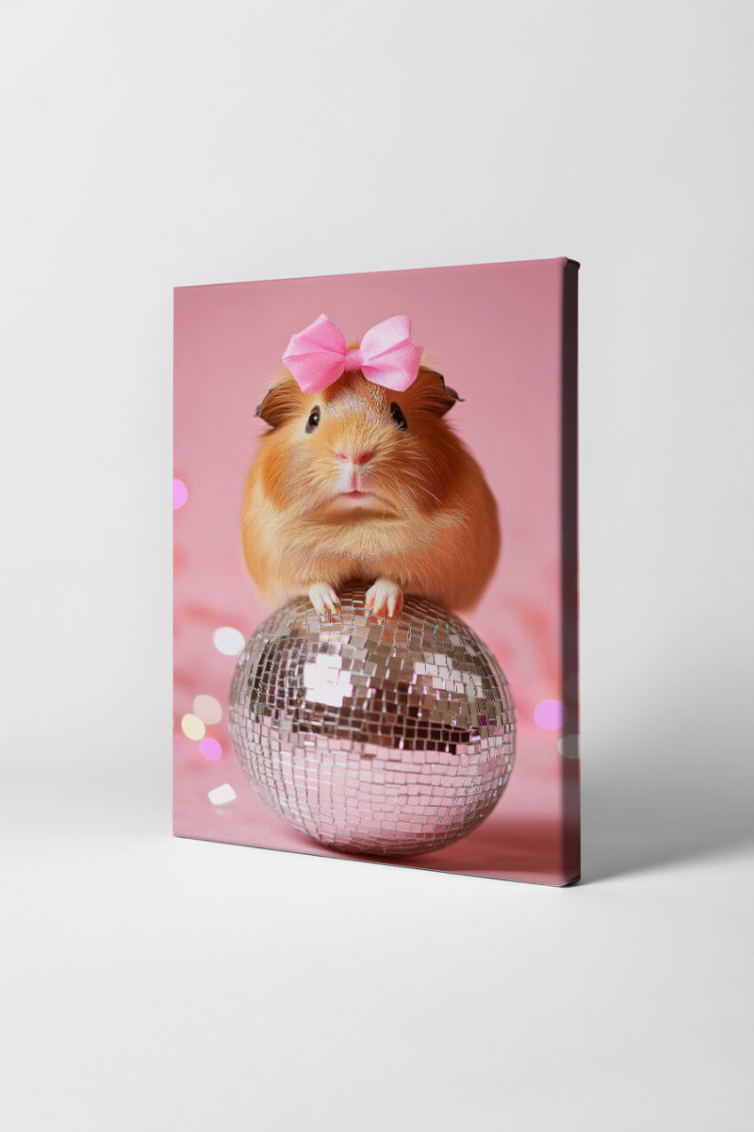 Fotografie Poster Meerschweinchen rosa Schleife Discokugel