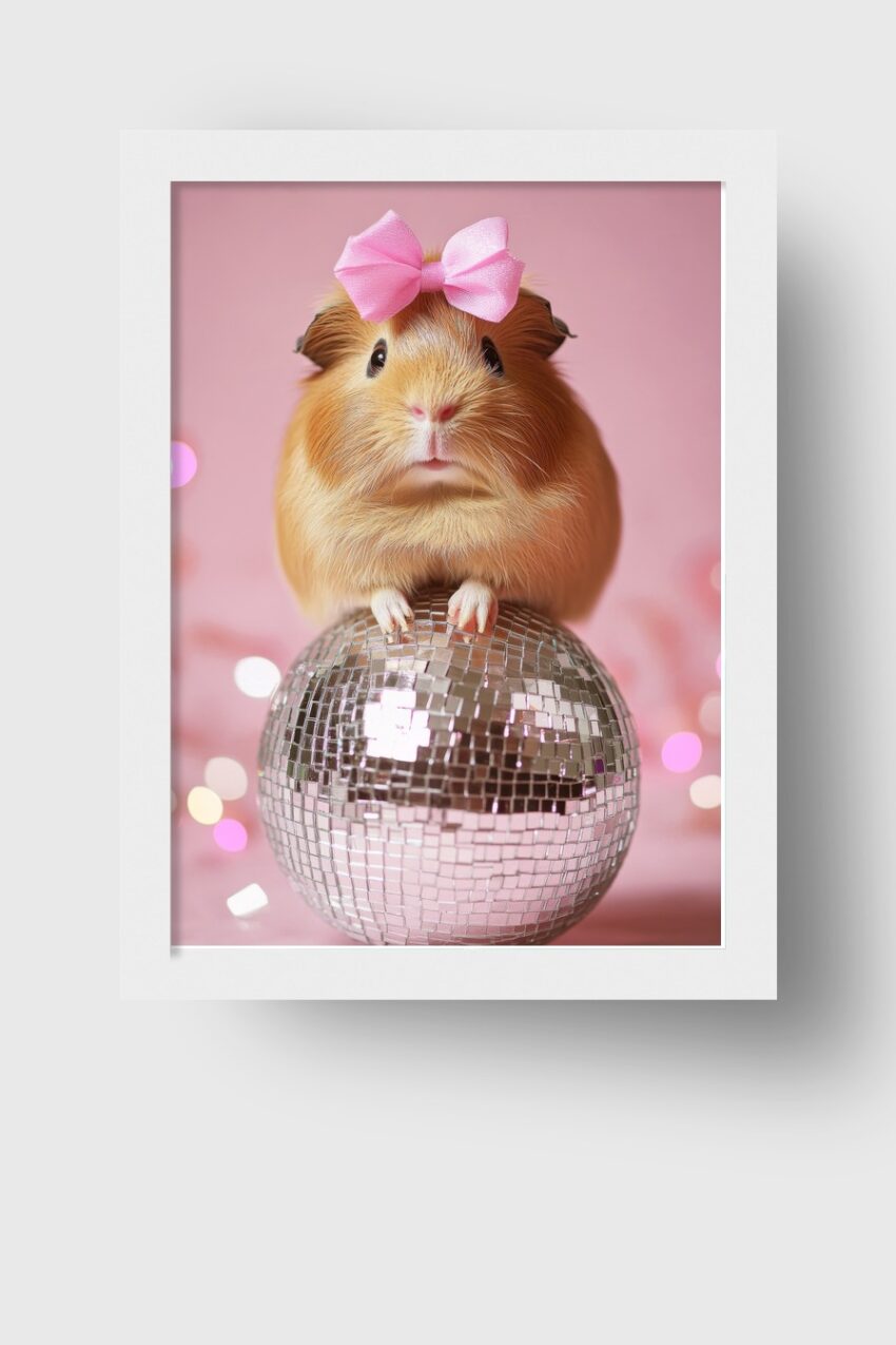 Fotografie Poster Meerschweinchen rosa Schleife Discokugel