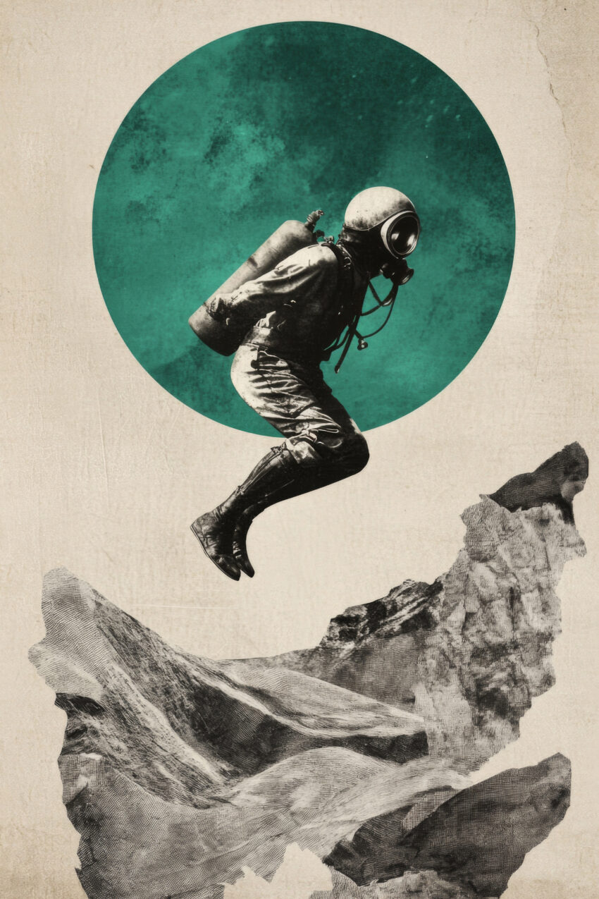 Surreal Poster Taucher Sprung retro Blau