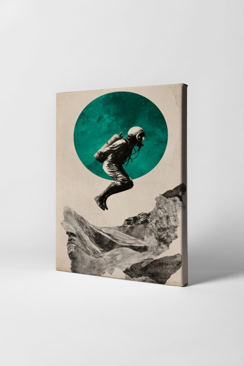 Surreal Poster Taucher Sprung retro Blau