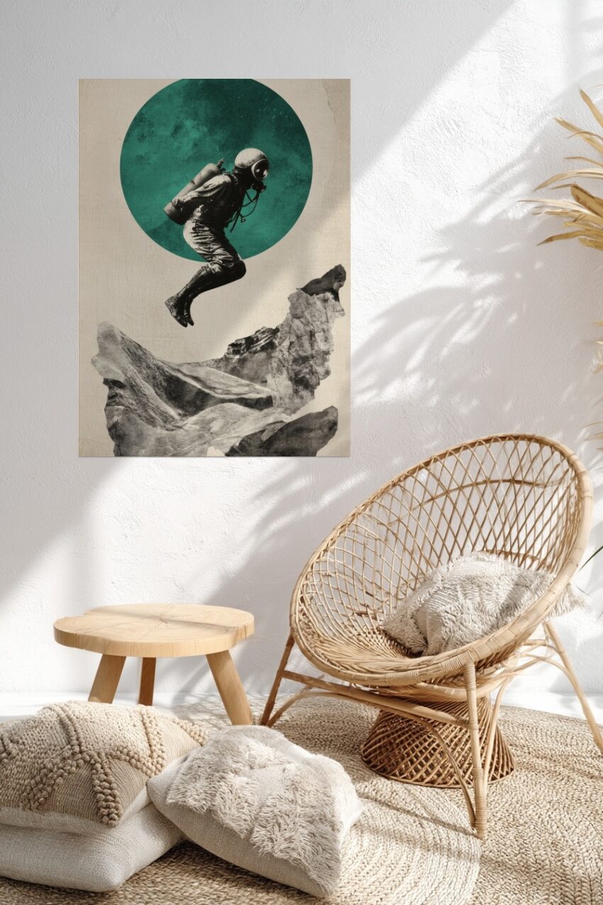 Surreal Poster Taucher Sprung retro Blau