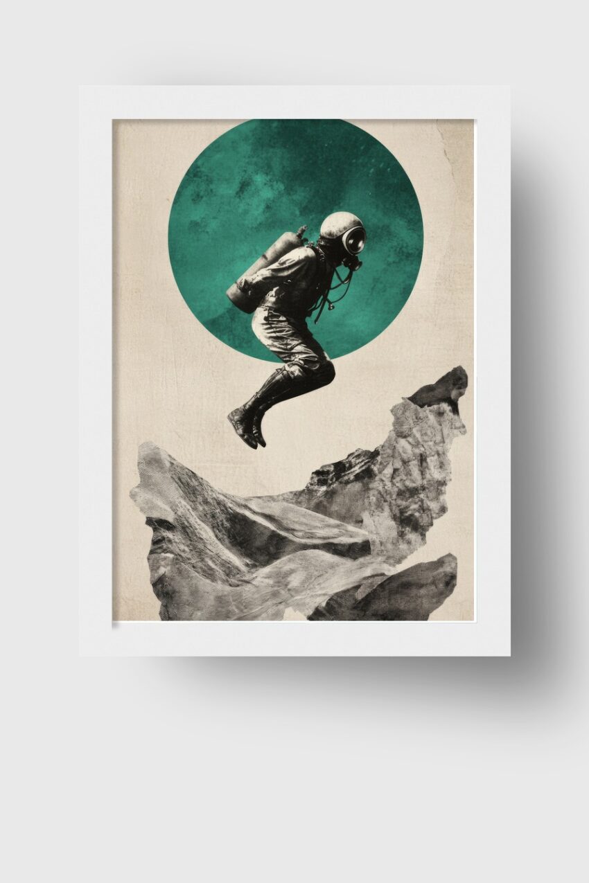 Surreal Poster Taucher Sprung retro Blau