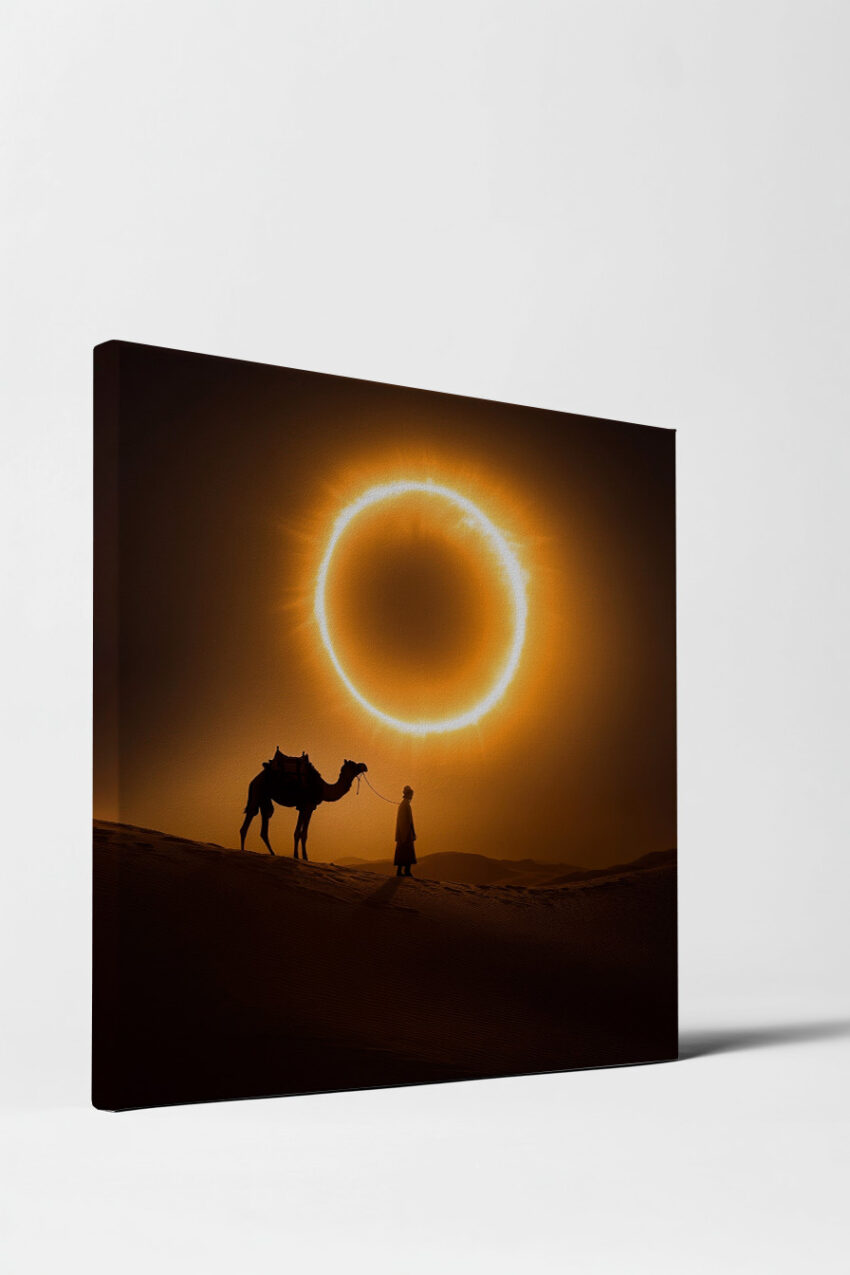 Fotografie Poster Kamel Sonnenfinsternis orange gelb