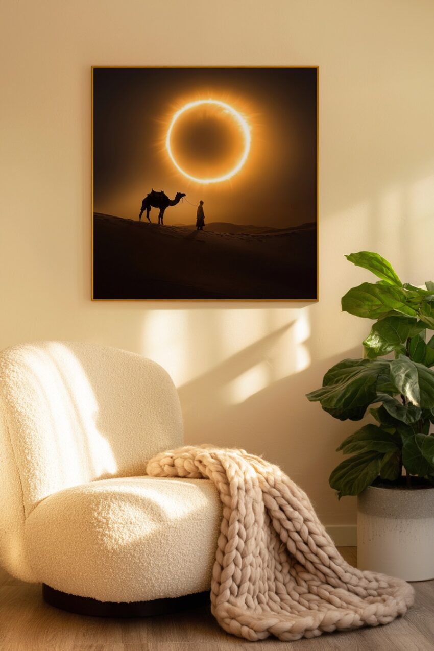 Fotografie Poster Kamel Sonnenfinsternis orange gelb