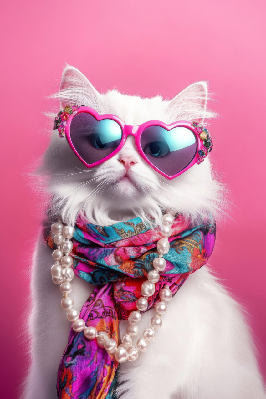 Fotografie Poster Katze Herzbrille weiß pink